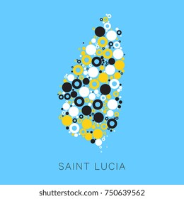 mosaic of colorful circles of different sizes in form of map of saint lucia