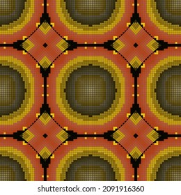 Mosaic colorful halftone squares seamless pattern. Ornamental checkered background. Geometric repeat glowing grid backdrop. Halftone squares ornament. Ornate geometrical modern design. Endless texture