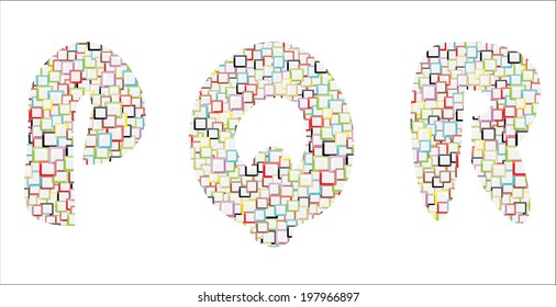 Mosaic Colorful Vector Alphabet-P,Q,R