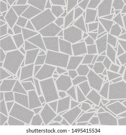 Mosaic composed of different polygonal pieces in shades of gray. Tile. Wall. Flagstone. Paving. Floor. Vector illustration.