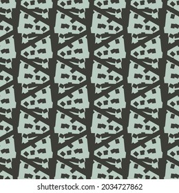 Mosaic composed of triangular patches sprinkled with small squares. Textile pattern in blue and black.