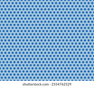 Mosaic composition. Blue color on matching background. Hexagon mosaic composition with inner solid cells. Hexagon shapes. Seamless design. Tileable vector illustration.