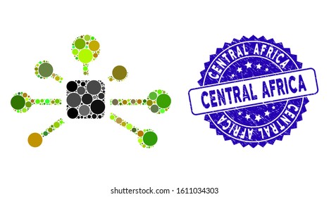 Mosaic connection relations icon and rubber stamp seal with Central Africa phrase. Mosaic vector is composed with connection relations pictogram and with random spheric items.