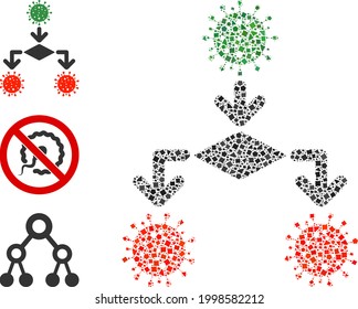 Mosaic Coronavirus replication icon united from unequal items in variable sizes, positions and proportions. Vector rugged items are organized into abstract mosaic coronavirus replication icon.