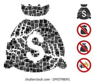 Icono de fondo corrupto mosaico compuesto de elementos cuadrados en tamaños aleatorios y tonos de color. Los elementos cuadrados vectoriales se componen en un icono abstracto de fondo corrupto de mosaico. Se colocan pictogramas bonificados.