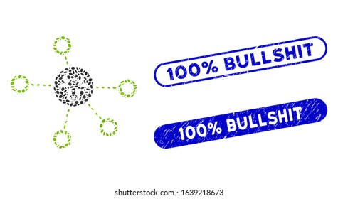 Mosaic cow relations and rubber stamp watermarks with 100% Bullshit text. Mosaic vector cow relations is created with random ellipse elements. 100% Bullshit stamp seals use blue color,