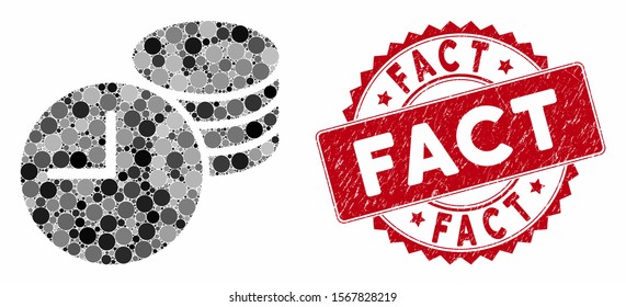 Mosaic credit and rubber stamp watermark with Fact text. Mosaic vector is composed with credit icon and with scattered circle items. Fact stamp seal uses red color, and rubber design.