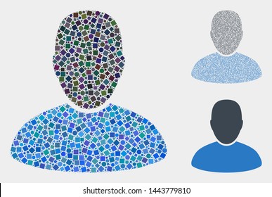 Mosaic Customer icon designed from round and square items in variable sizes, positions and proportions. Vector round and square elements are combined into abstract mosaic customer icons.
