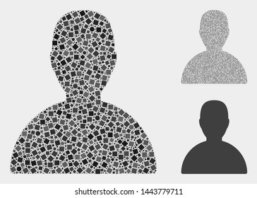 Mosaic Customer icon organized from spheric and square items in different sizes, positions and proportions. Vector circle and square spots are organized into abstract mosaic customer icons.
