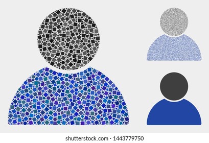 Mosaic Customer profile icon designed from spheric and square elements in different sizes, positions and proportions.