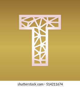 Mosaic cutout monogram initial letter T. Vector file for laser cutting. Fancy stained glass alphabet. Geometrical font letter T.