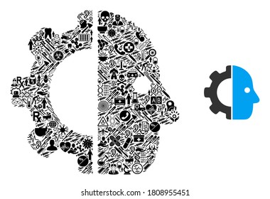 Mosaic cyborg gear from medic symbols and basic icon. Mosaic vector cyborg gear is composed with medic icons. Abstract illustrations elements for pandemic illustrations.