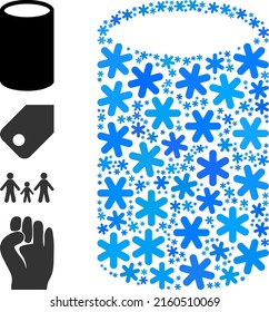 Mosaic cylinder icon is designed for winter, New Year, Christmas. Cylinder icon mosaic is designed of light blue snow items. Some bonus icons are added.