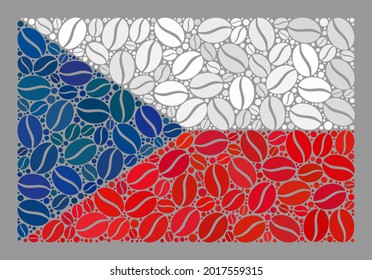 Mosaic Czech flag is created with coffee bean elements. Vector coffee mosaic Czech flag done for cafe marks. Czech flag collage is organized with random coffee grains.