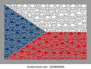 Bandera checa mosaica diseñada con elementos tóxicos. Collage recto de vector moral bandera checa diseñada para ilustraciones de piratería. Diseñado para proyectos políticos o patrióticos.
