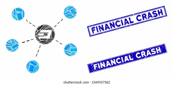 Mosaic Dash coin relations icon and rectangle rubber prints. Flat vector Dash coin relations mosaic icon of scattered rotated rectangle items. Blue caption watermarks with rubber textures.