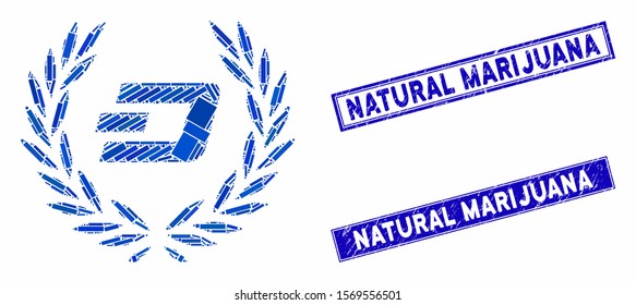 Mosaic Dashcoin laureal wreath pictogram and rectangle rubber prints. Flat vector Dashcoin laureal wreath mosaic pictogram of scattered rotated rectangle items.