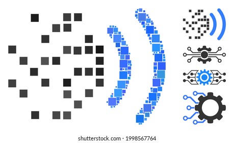 Mosaic Data transmission icon organized from square elements in various sizes and color hues. Vector square elements are arranged into abstract mosaic data transmission icon.