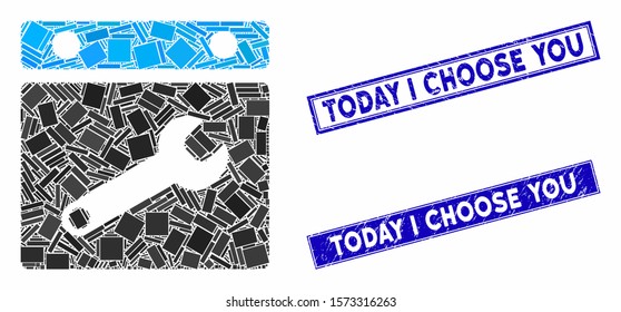 Mosaic date options icon and rectangular Today I Choose You watermarks. Flat vector date options mosaic icon of random rotated rectangular items.