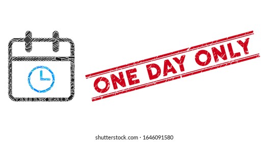 Mosaic day time icon and red One Day Only seal stamp between double parallel lines. Flat vector day time mosaic icon of randomized rotated rectangle elements.