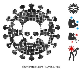 Mosaic Deadly virus icon organized from square elements in different sizes and color hues. Vector square elements are united into abstract mosaic deadly virus icon. Bonus pictograms are placed.