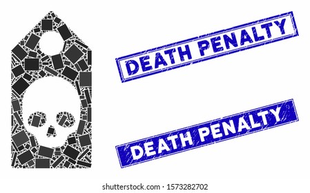 Mosaic death coupon pictogram and rectangular Death Penalty rubber prints. Flat vector death coupon mosaic pictogram of random rotated rectangular elements.