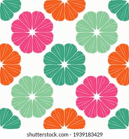 Mosaic of decorative spring flowers. Seamless pattern. Merry garden.  Fresh design for posters, flyers, greeting card, invitation. Vector illustration for web design or print.