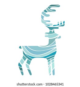 Mosaic deer. Abstract silhouette of animal with beautiful horns, element for logo or card. Vector illustration.