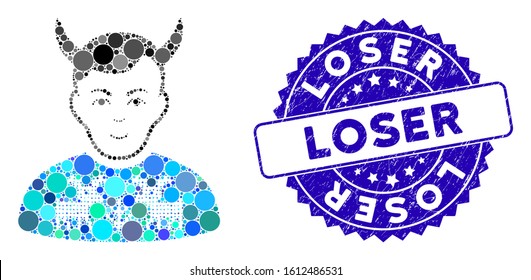Mosaic deers pullover horned husband icon and corroded stamp seal with Loser caption. Mosaic vector is formed with deers pullover horned husband icon and with randomized spheric elements.
