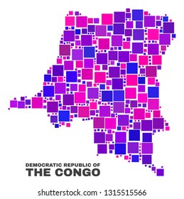 Mosaic Democratic Republic of the Congo map isolated on a white background. Vector geographic abstraction in pink and violet colors.
