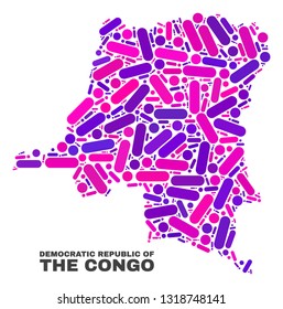 Mosaic Democratic Republic of the Congo map isolated on a white background. Vector geographic abstraction in pink and violet colors.