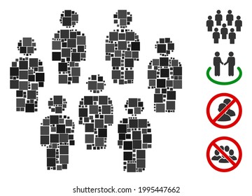 Mosaic Demography icon designed from square items in different sizes and color hues. Vector square items are arranged into abstract mosaic demography icon. Bonus icons are added.