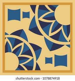 Mosaic Design, Mediterranean pattern navy blue and brown ornament