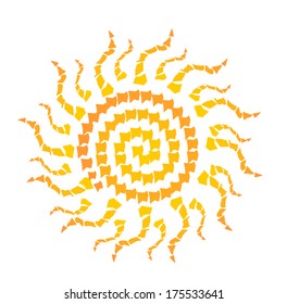 Mosaic designed sun, isolated design element in grunge style, useful for travel agency leaflet, poster, offer