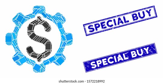 Mosaic development price pictogram and rectangular Special Buy seal stamps. Flat vector development price mosaic pictogram of scattered rotated rectangular items.