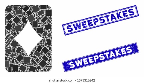 Mosaic Diamonds Gambling Card Icon And Rectangle Sweepstakes Seal Stamps. Flat Vector Diamonds Gambling Card Mosaic Icon Of Scattered Rotated Rectangle Elements.