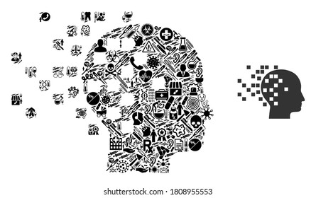 Mosaic digital mind of health icons and basic icon. Mosaic vector digital mind is composed from health care items. Abstract illustrations elements for clinic illustrations.