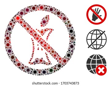 Mosaic do not litter composed of SARS virus icons in variable sizes, red colors. Vector infection icons are composed into abstract mosaic do not litter icon. Some bonus icons are added.