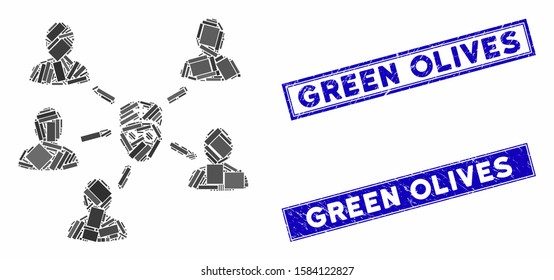 Mosaic doctor patients icon and rectangular Green Olives rubber prints. Flat vector doctor patients mosaic icon of random rotated rectangular items.