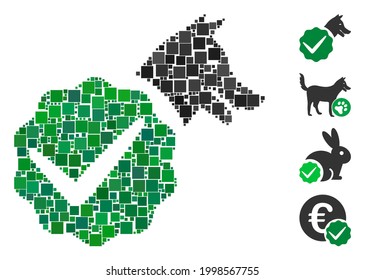 Mosaic For dogs only icon constructed from square items in various sizes and color hues. Vector square items are grouped into abstract mosaic for dogs only icon. Bonus pictograms are placed.