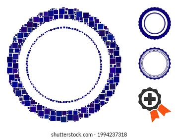 Mosaic Double certificate rosette frame icon united from square elements in random sizes and color hues. Vector square elements are united into abstract collage double certificate rosette frame icon.