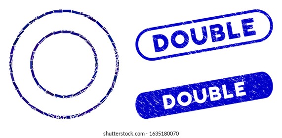 Mosaic double round frame and rubber stamp seals with Double caption. Mosaic vector double round frame is designed with randomized rectangles. Double stamp seals use blue color,
