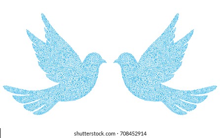 Mosaic dove of peace, teal pigeons, circle mosaic