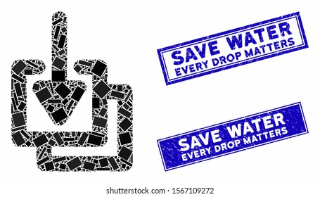 Mosaic downloads pictogram and rectangular rubber prints. Flat vector downloads mosaic pictogram of random rotated rectangular items. Blue caption rubber stamps with corroded textures.