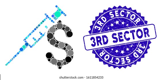 Mosaic drug business icon and grunge stamp watermark with 3Rd Sector text. Mosaic vector is designed with drug business pictogram and with random circle spots. 3Rd Sector stamp seal uses blue color,