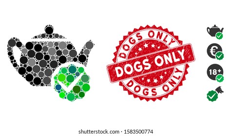 Mosaic for dummies only icon and grunge stamp seal with Dogs Only caption. Mosaic vector is designed with for dummies only icon and with randomized round items. Dogs Only seal uses red color,