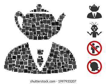 Mosaic Dummy Person Icon Composed Of Square Elements In Variable Sizes And Color Hues. Vector Square Elements Are Composed Into Abstract Composition Dummy Person Icon. Bonus Icons Are Placed.