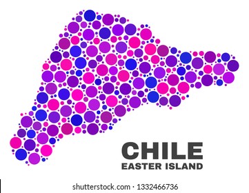 Mosaic Easter Island map isolated on a white background. Vector geographic abstraction in pink and violet colors. Mosaic of Easter Island map combined of scattered spheric elements.