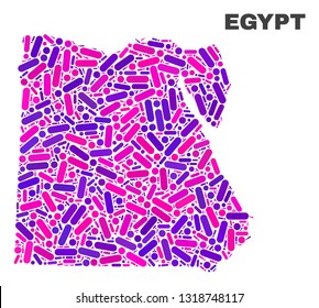 Mosaic Egypt map isolated on a white background. Vector geographic abstraction in pink and violet colors. Mosaic of Egypt map combined of scattered circle points and lines.