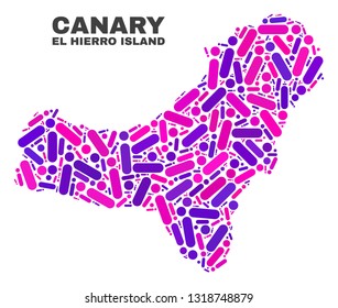 Mosaic El Hierro Island map isolated on a white background. Vector geographic abstraction in pink and violet colors. Mosaic of El Hierro Island map combined of random round dots and lines.